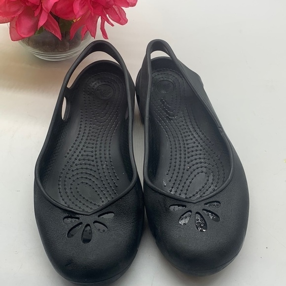 Crocs Black Sling Back flat Sandal Sz 9. CR0192A - Picture 1 of 7
